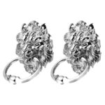 2Pcs Antique Lion Head Door Knocker Front Door Handle Tone Ring (Silver)