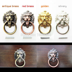 6Pcs Antique Brass Golden Vintage Bronze Metal Lion Head Furniture Door Cabinet Dresser Drawer Pull Handle Knob Ring