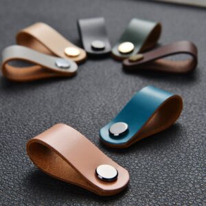 7 color/ brass Genuine Leather Furniture knob Pull /handle and Knobs For Doors cabinet chest drawer suitcase handle with Screws