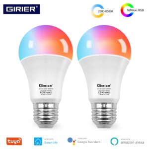 E27 Tuya Wifi Smart LED Bulb RGB Colorful Change Dimmable Light Bulb 12W Smart Life App Control Work with Alexa Google Home 2Pcs