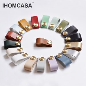 IHOMCASA 40Colors Furniture Door Handles Modern Wardrobe Cupboard Kitchen Cabinet Knobs Drawer Brass Pulls Artificial Leather