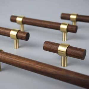 LCH Nordic Style Combinant of Brass and Black Walnut Wood Cupboard Handle Door Pull Handle Color adjustable handle Knob