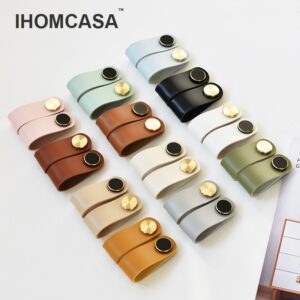 Nordic Mordern Gold Brass Drawer Door Handle Leather Kitchen Cabinet Knobs for Furniture Wardrobe Cupboard Closet Locker Pulls