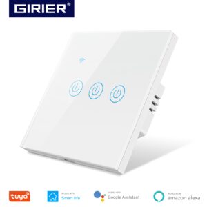 Tuya Smart Wifi Touch Light Switch 220V EU, No Neutral Wire Required Wall Switch 1 2 3 4 Gang, Works with Alexa Echo Google Home
